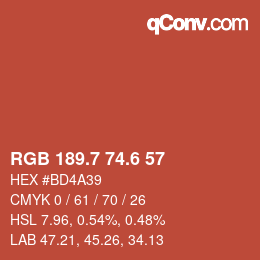 カラーコード: RGB 189.7 74.6 57 | qconv.com