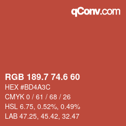 カラーコード: RGB 189.7 74.6 60 | qconv.com