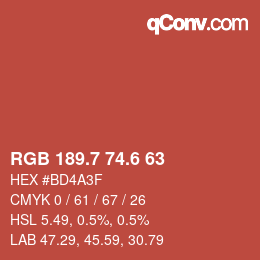カラーコード: RGB 189.7 74.6 63 | qconv.com