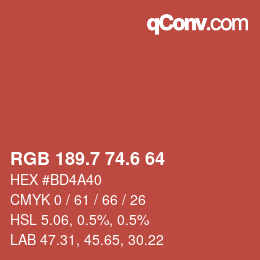 カラーコード: RGB 189.7 74.6 64 | qconv.com