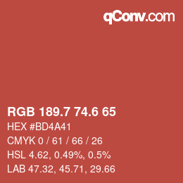 カラーコード: RGB 189.7 74.6 65 | qconv.com