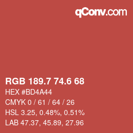 カラーコード: RGB 189.7 74.6 68 | qconv.com