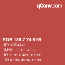 カラーコード: RGB 189.7 74.6 69 | qconv.com