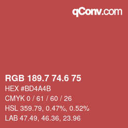 カラーコード: RGB 189.7 74.6 75 | qconv.com