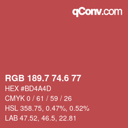 カラーコード: RGB 189.7 74.6 77 | qconv.com