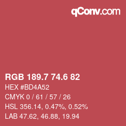 カラーコード: RGB 189.7 74.6 82 | qconv.com