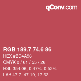 カラーコード: RGB 189.7 74.6 86 | qconv.com
