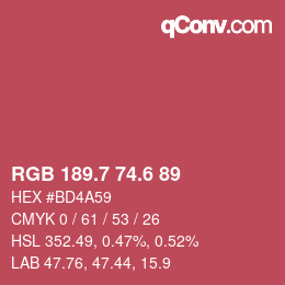 カラーコード: RGB 189.7 74.6 89 | qconv.com