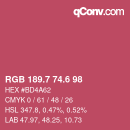 カラーコード: RGB 189.7 74.6 98 | qconv.com