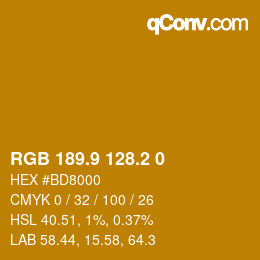 カラーコード: RGB 189.9 128.2 0 | qconv.com