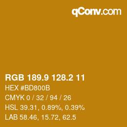 カラーコード: RGB 189.9 128.2 11 | qconv.com
