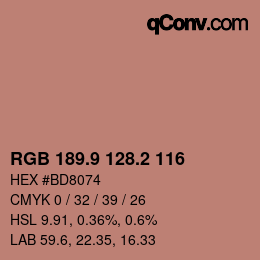 カラーコード: RGB 189.9 128.2 116 | qconv.com