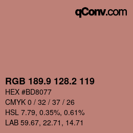 カラーコード: RGB 189.9 128.2 119 | qconv.com