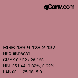 カラーコード: RGB 189.9 128.2 137 | qconv.com