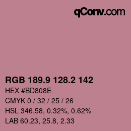 カラーコード: RGB 189.9 128.2 142 | qconv.com