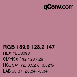 カラーコード: RGB 189.9 128.2 147 | qconv.com