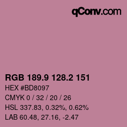 カラーコード: RGB 189.9 128.2 151 | qconv.com