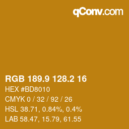 カラーコード: RGB 189.9 128.2 16 | qconv.com