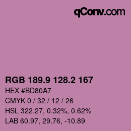 カラーコード: RGB 189.9 128.2 167 | qconv.com