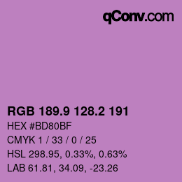 カラーコード: RGB 189.9 128.2 191 | qconv.com