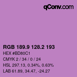 カラーコード: RGB 189.9 128.2 193 | qconv.com