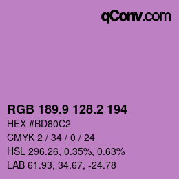 カラーコード: RGB 189.9 128.2 194 | qconv.com