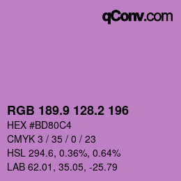 カラーコード: RGB 189.9 128.2 196 | qconv.com