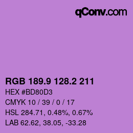 カラーコード: RGB 189.9 128.2 211 | qconv.com
