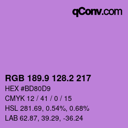 カラーコード: RGB 189.9 128.2 217 | qconv.com