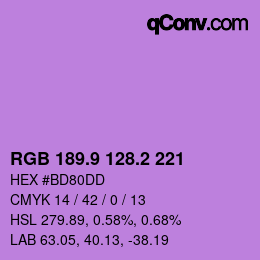 カラーコード: RGB 189.9 128.2 221 | qconv.com