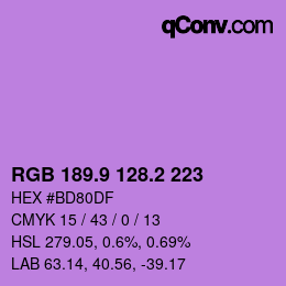 カラーコード: RGB 189.9 128.2 223 | qconv.com