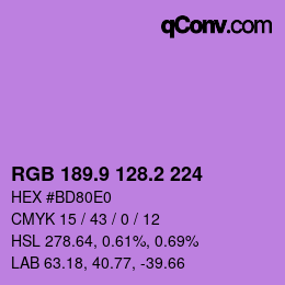 カラーコード: RGB 189.9 128.2 224 | qconv.com