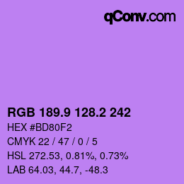 カラーコード: RGB 189.9 128.2 242 | qconv.com