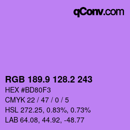 カラーコード: RGB 189.9 128.2 243 | qconv.com