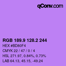カラーコード: RGB 189.9 128.2 244 | qconv.com