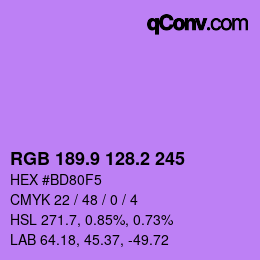 カラーコード: RGB 189.9 128.2 245 | qconv.com