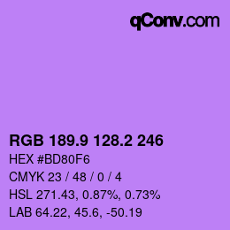 カラーコード: RGB 189.9 128.2 246 | qconv.com