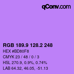 カラーコード: RGB 189.9 128.2 248 | qconv.com