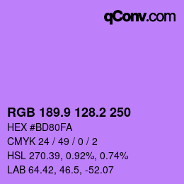 カラーコード: RGB 189.9 128.2 250 | qconv.com