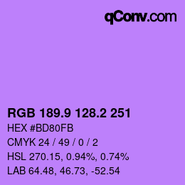 カラーコード: RGB 189.9 128.2 251 | qconv.com