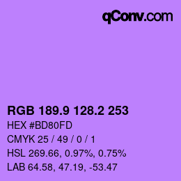 カラーコード: RGB 189.9 128.2 253 | qconv.com