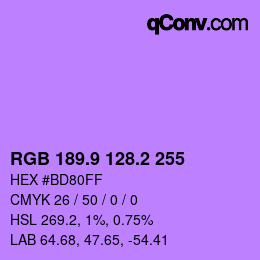 カラーコード: RGB 189.9 128.2 255 | qconv.com