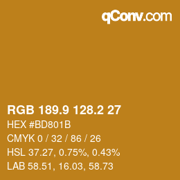 カラーコード: RGB 189.9 128.2 27 | qconv.com