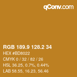 カラーコード: RGB 189.9 128.2 34 | qconv.com