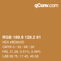 カラーコード: RGB 189.9 128.2 61 | qconv.com