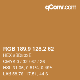カラーコード: RGB 189.9 128.2 62 | qconv.com