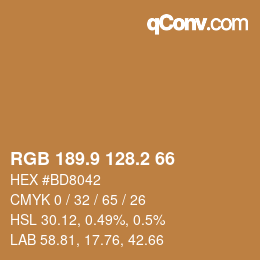 カラーコード: RGB 189.9 128.2 66 | qconv.com