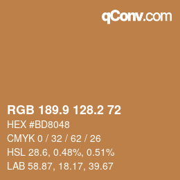 カラーコード: RGB 189.9 128.2 72 | qconv.com