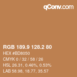 カラーコード: RGB 189.9 128.2 80 | qconv.com
