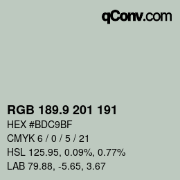 Color code: RGB 189.9 201 191 | qconv.com